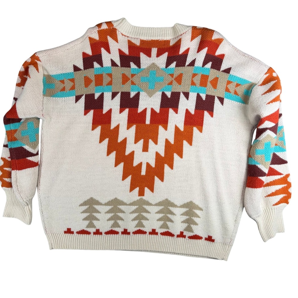 Sterling Kreek Womens Southwestern Geometric Crewneck Sweater Cream Soft 2XL - Picture 7 of 8